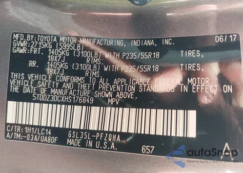 2017 Toyota Sienna Xle 7 Passenger from USA, damaged, VIN 5TDDZ3DCXHS176849